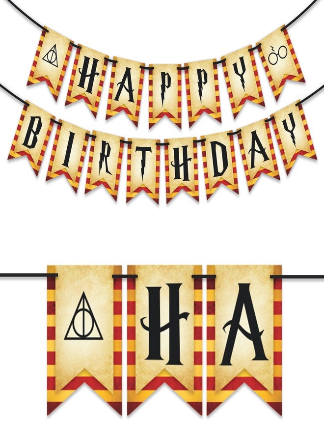 WOBBOX Orange & Red Colour Happy Birthday Bunting Banner/Harry Potter Theme Birthday Party/Happy Birthday Banner, Medium (WOBOX1882) - Image 1